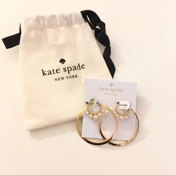 kate spade Jewelry - NWT Kate Spade Gold & Pearl Double Hoop Earrings